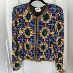 ✨Gorgeous Brilliante by J.A. Vintage Black Sequin Silk Jacket Blazer - Sz M